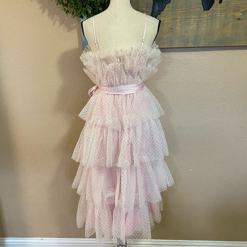 NWOT Lulus Wishing for Whimsy Blush Pink Swiss Dot Ruffle Tiered Midi Dr… - Picture 6 of 11